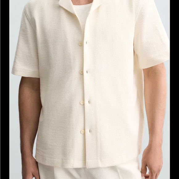 Zara Men's Textured Beige Button Down Shirt - Picture 5 of 6
